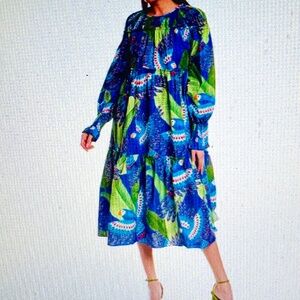 Farm Rio "Blue Macaw" tiered dress, NEW with TAGS, sz. S